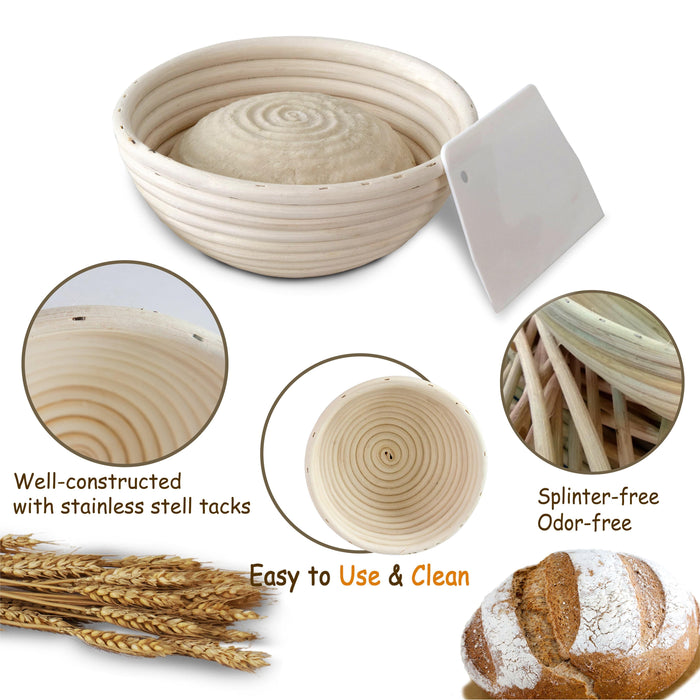 9-Inch Round Banneton Bread Proofing Baskets | With Scraper & Liner