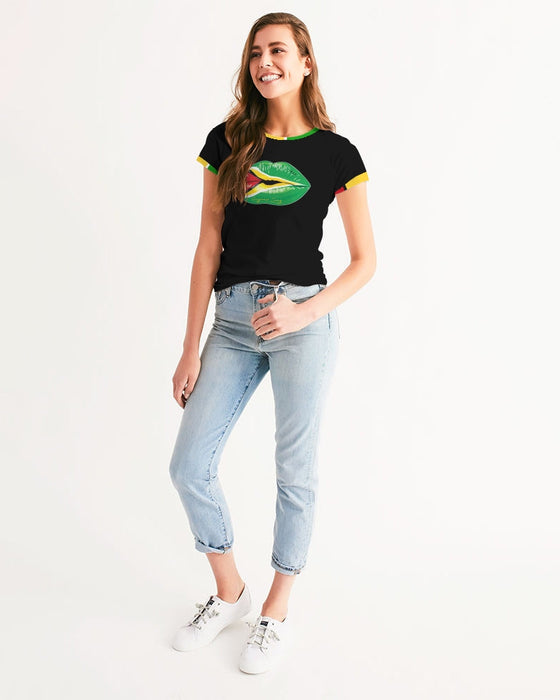 Guyana Flag Kissing Lips Women's Short Sleeve Tee