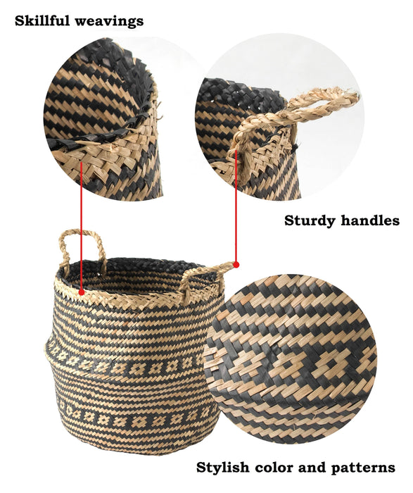 Belly Basket with Handles | Woven Baskets for Laundry Storage & Home Supplies (Small)