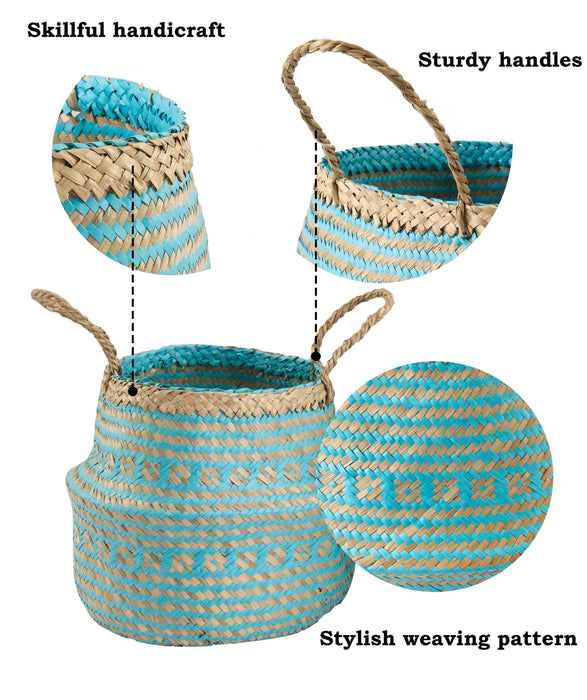 Belly Basket with Handles | Woven Baskets for Laundry Storage & Home Supplies (Small)