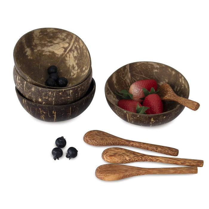 Coconut Bowls & Wooden Spoon Set | Vegan Organic Buddha Bowl for Salad&Smoothie