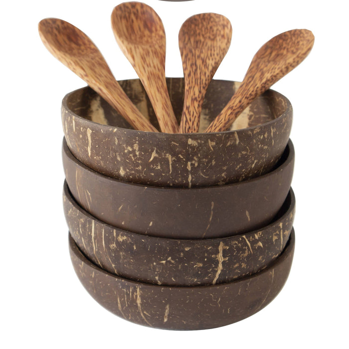 Coconut Bowls & Wooden Spoon Set | Vegan Organic Buddha Bowl for Salad&Smoothie