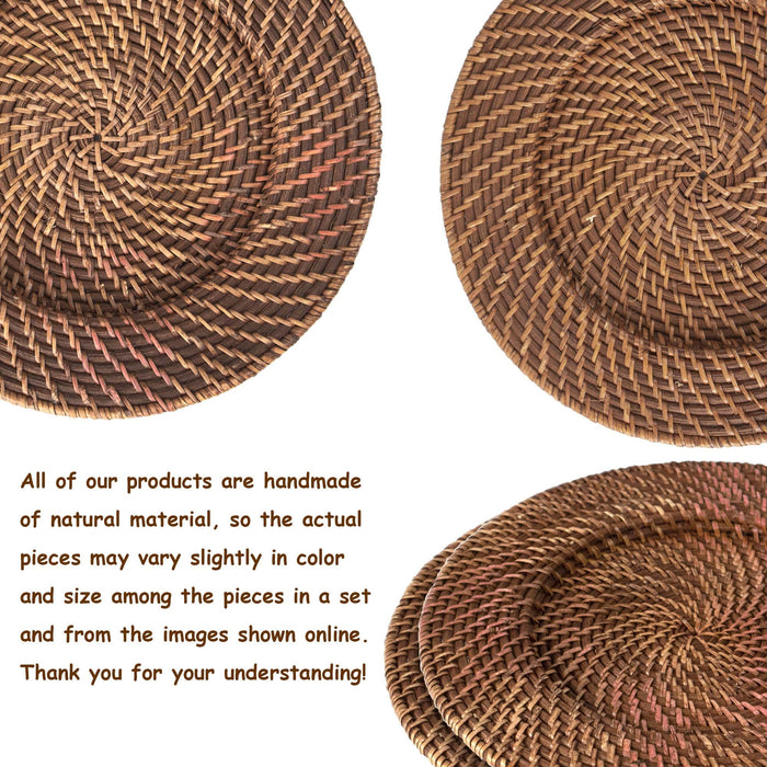 Round Wicker Charger | Woven Rustic Dinnerware Tableware for Dinner, Party, Wedding