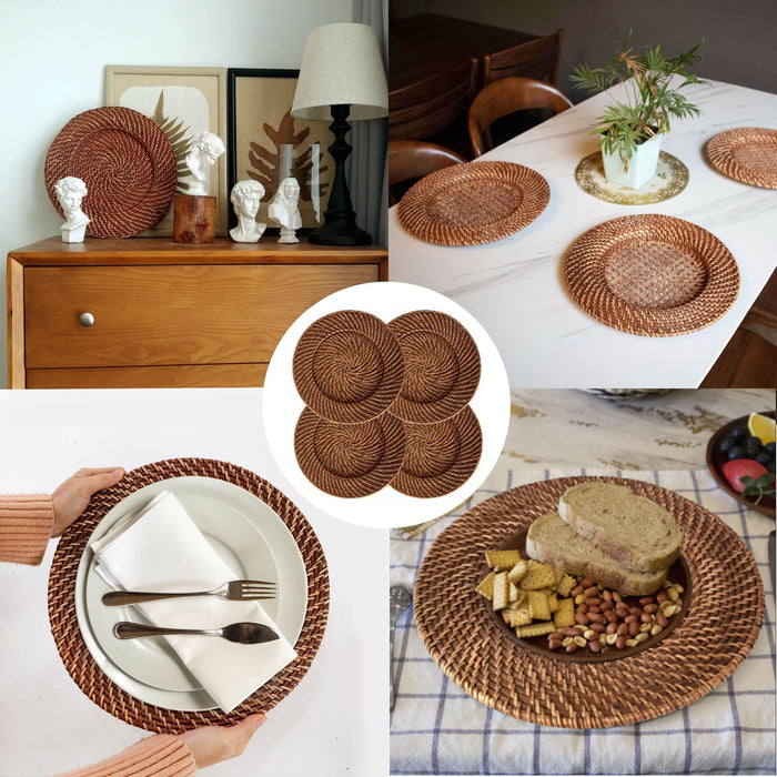 Round Wicker Charger | Woven Rustic Dinnerware Tableware for Dinner, Party, Wedding