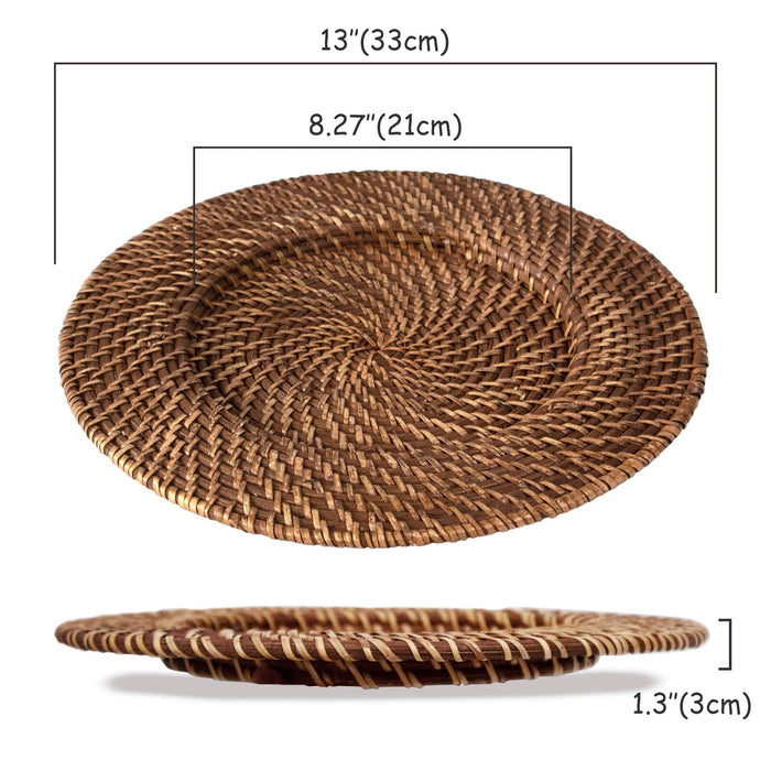 Round Wicker Charger | Woven Rustic Dinnerware Tableware for Dinner, Party, Wedding