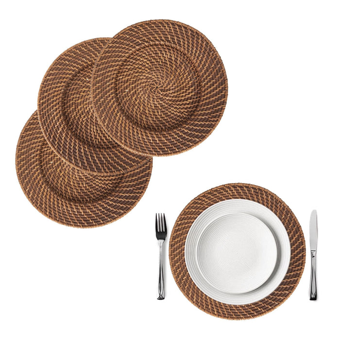 Round Wicker Charger | Woven Rustic Dinnerware Tableware for Dinner, Party, Wedding