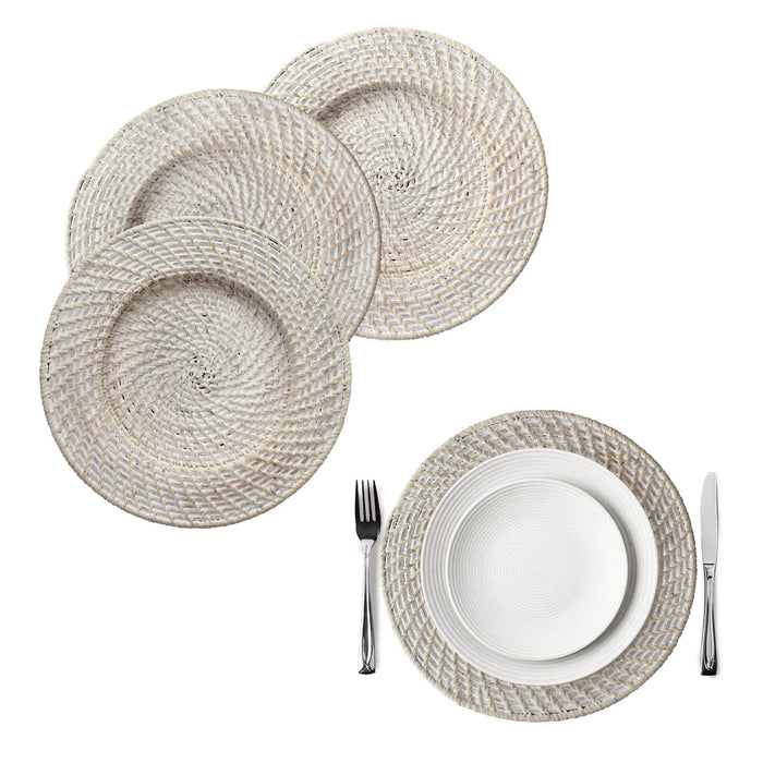 Round Wicker Charger | Woven Rustic Dinnerware Tableware for Dinner, Party, Wedding