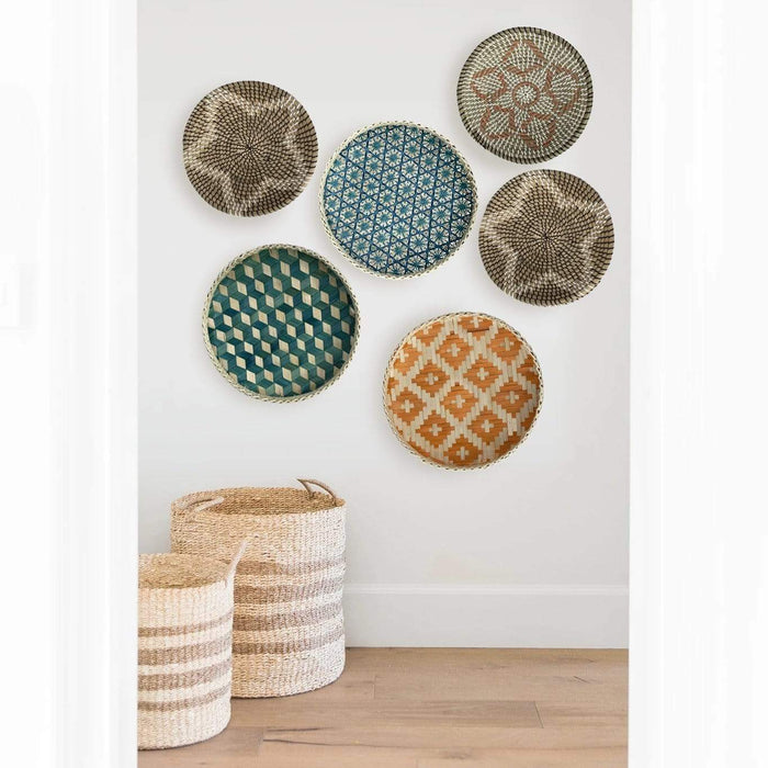 Bamboo Woven Round Basket Tray Rustic Boho Decor Wall Hanging Home Decoration