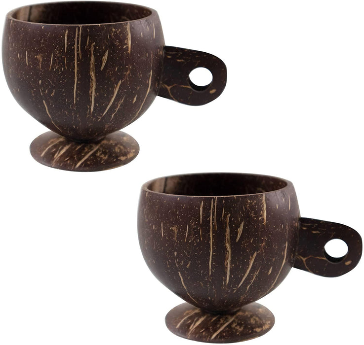 Set 2 Coconut Mug Acai Tropical Cup with Holder - Coconut Shell Bowl for Smoothie, Ice Cream, Dry Snack