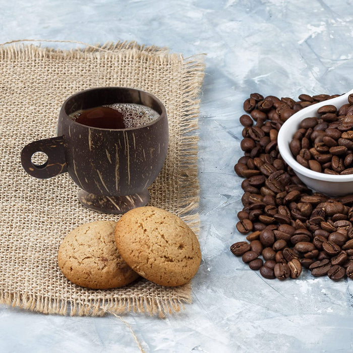 Set 2 Coconut Mug Acai Tropical Cup with Holder - Coconut Shell Bowl for Smoothie, Ice Cream, Dry Snack