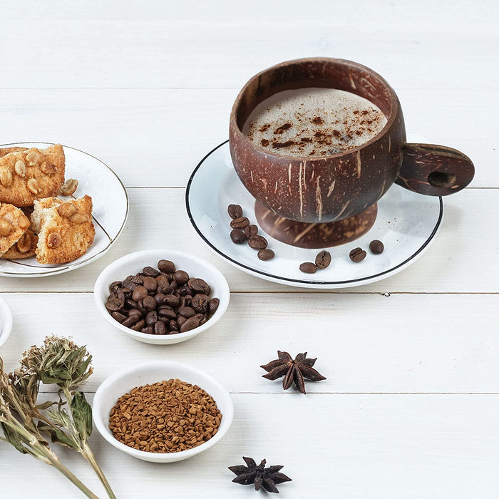 Set 2 Coconut Mug Acai Tropical Cup with Holder - Coconut Shell Bowl for Smoothie, Ice Cream, Dry Snack