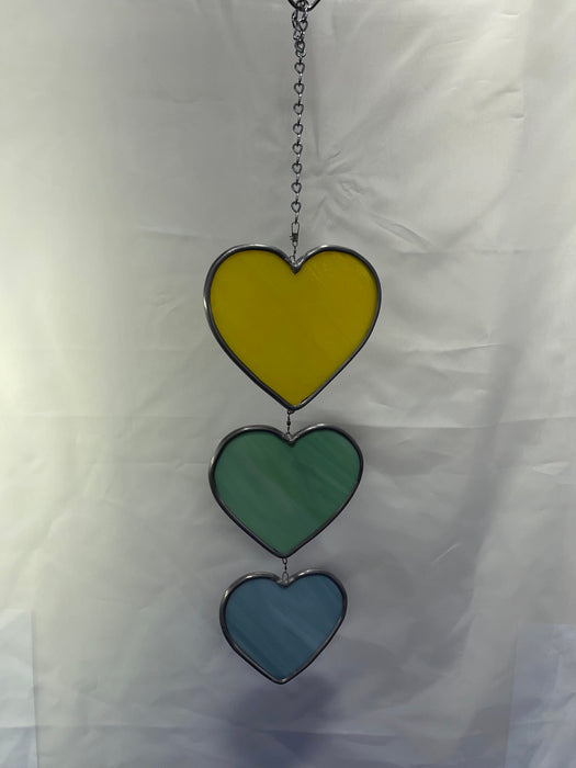 3 Hearts Spinning Suncatcher Made from Leadlight.