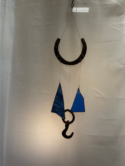 Horseshoe Wind Chime Made From Upcycle Steel & Stained Glass