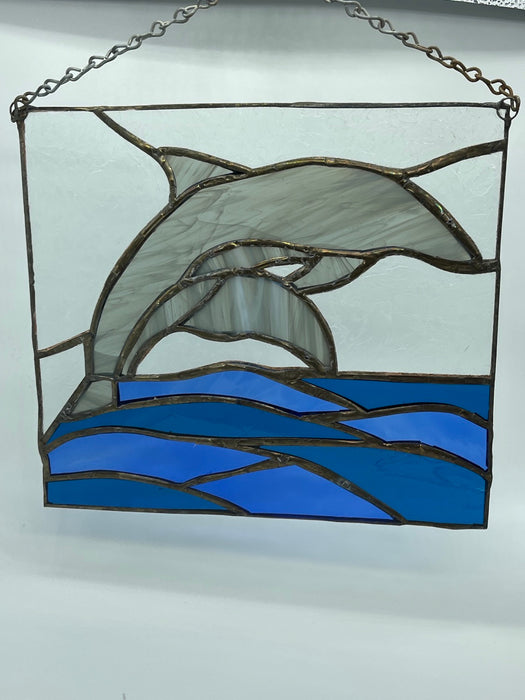 Dolphin Leadlight Hanger for Window Handmade Stained Glass