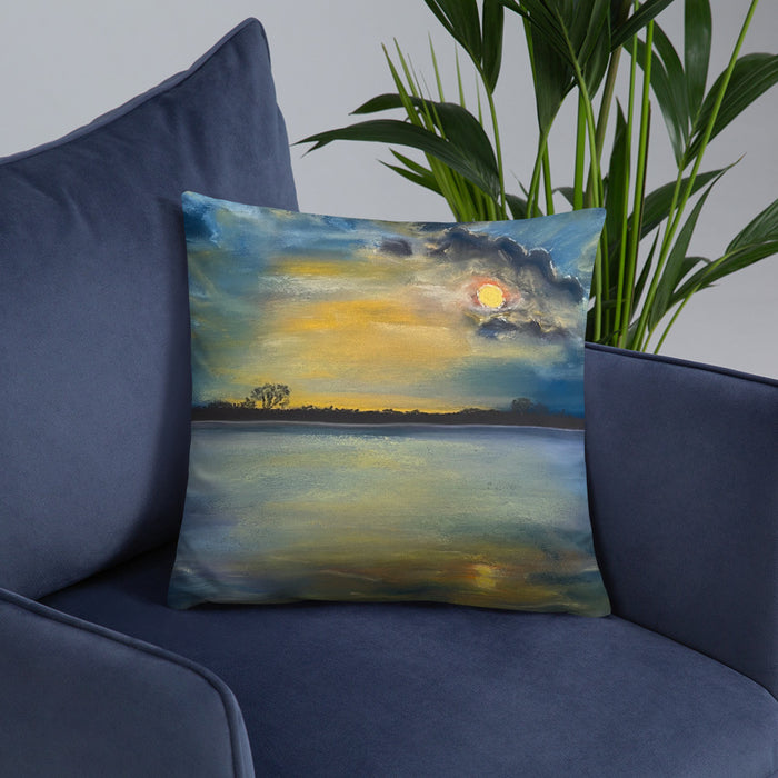 Pastel Drawing of The Moon Over Water,  Cushion.