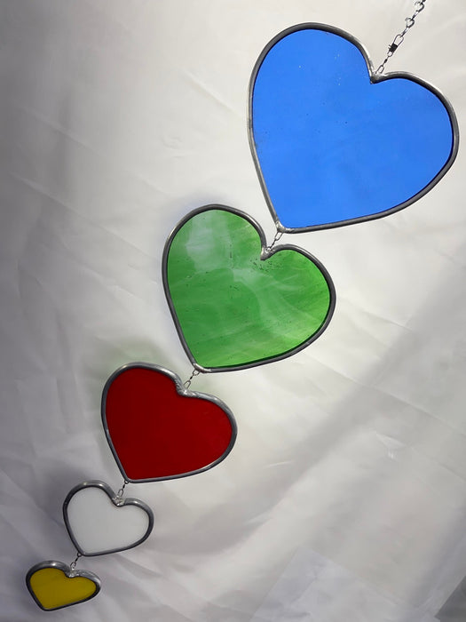 5 Hearts Spinning Suncatcher Made from Leadlight.