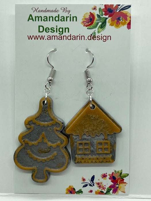 Handmade Christmas Resin Retro Earrings.