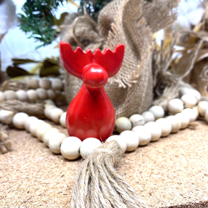 Kisii Stone, 3.5 " Mini Red Reindeer Sculptures