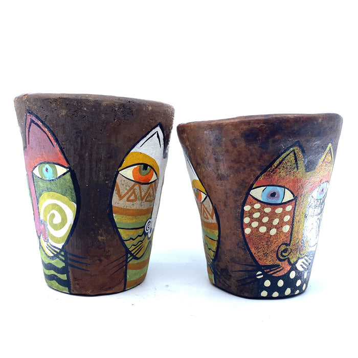 Handmade African Ceramic Cat Planter/ Pot