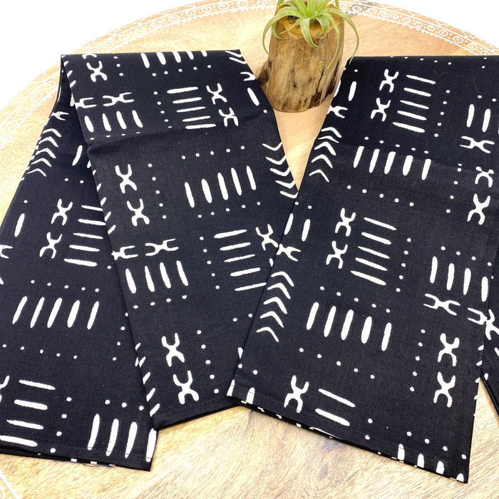 Black & White Mudcloth Wax Print Tea Towels, 2 pcs