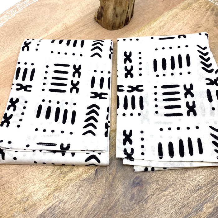 Black & White Mudcloth Wax Print Tea Towels, 2 pcs