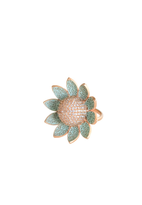 Lotus Ring with Encrusted Zircons by Bombay Sunset