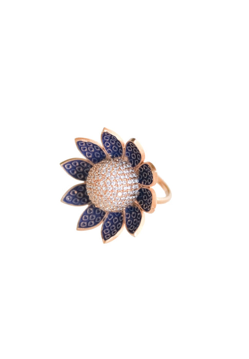 Lotus Ring with Encrusted Zircons by Bombay Sunset