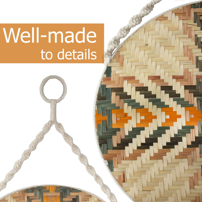 Macrame Wood Wall Hanging Art, Rustic Boho Wooden Modern Art for Home Decoration and Display