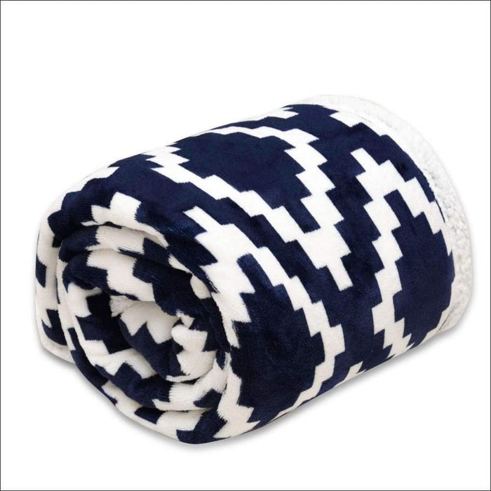 Navy Blue Sherpa Fleece Throw Blanket