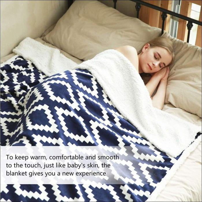 Navy Blue Sherpa Fleece Throw Blanket