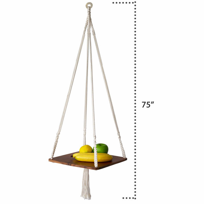 Macrame Plant Hanger Shelf with Wooden Tray for Indoor Garden and Balcony Decoration