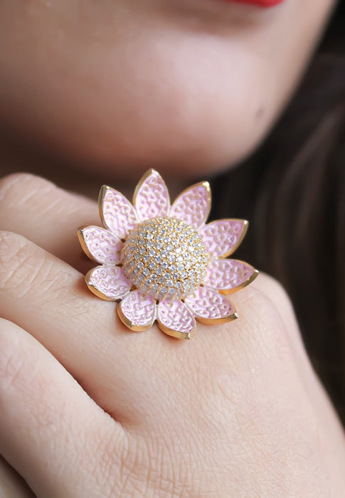 Lotus Ring with Encrusted Zircons by Bombay Sunset