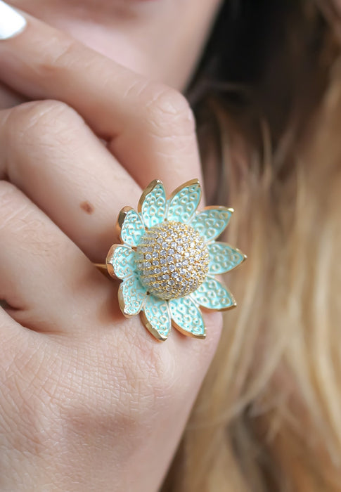 Lotus Ring with Encrusted Zircons by Bombay Sunset