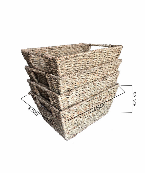 Wicker Trapezoid Storage Baskets | Shelving Bin Closet Organizer With Handles | Set of 4 Natural