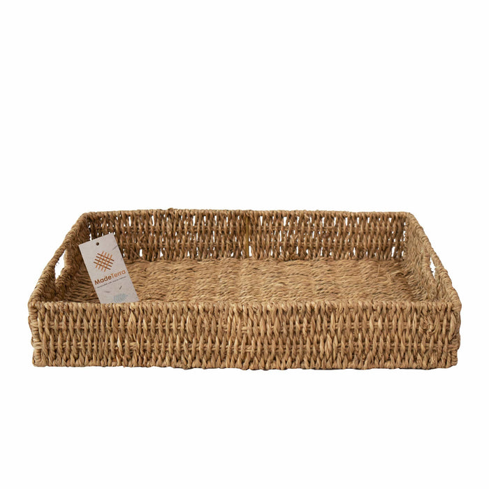 Wicker Serving Trays w Handles | Handwoven Rectangular Serving Platter Trays for Dining Table