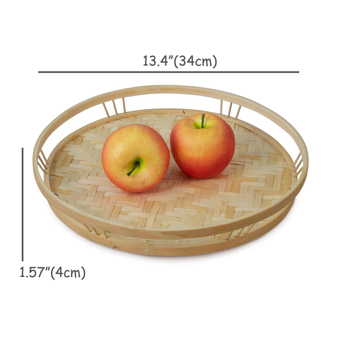 Bamboo Wicker Round Serving Trays with Handles | Decorative Trays for Dining Table
