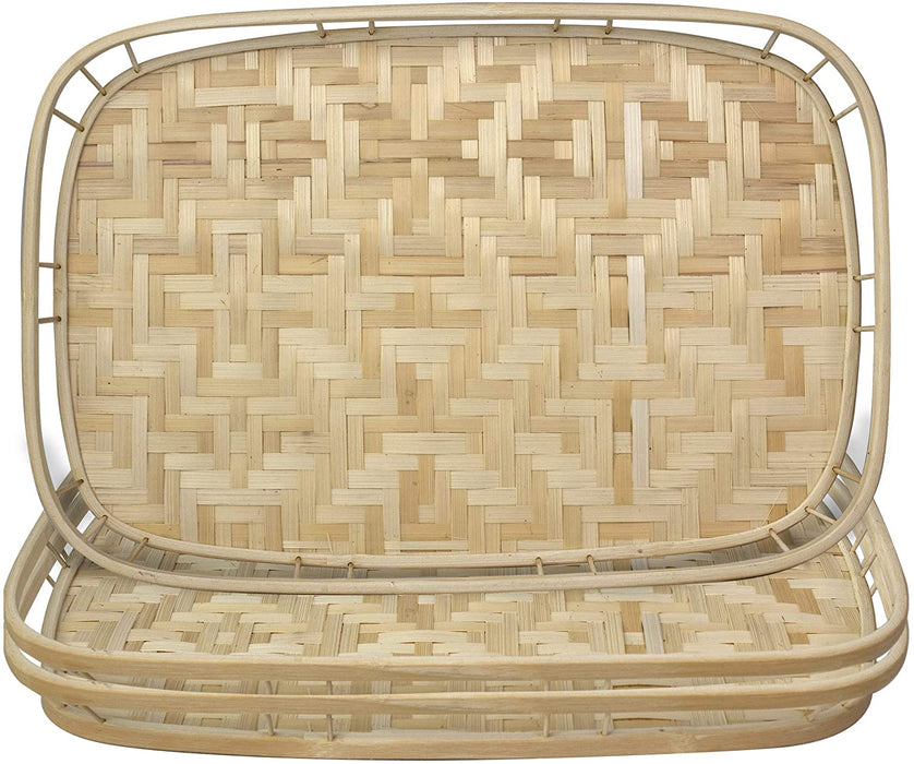 Bamboo Wicker Serving Trays with Handles | Handwoven & Decorative Trays for Dining Table