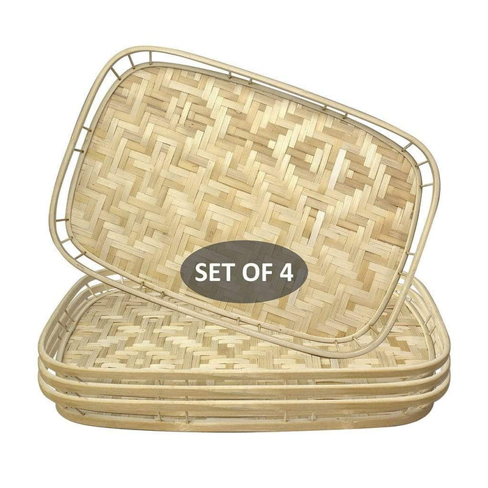 Bamboo Wicker Serving Trays with Handles | Handwoven & Decorative Trays for Dining Table