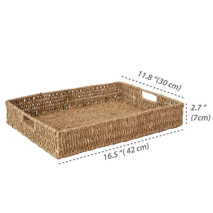 Wicker Serving Trays w Handles | Handwoven Rectangular Serving Platter Trays for Dining Table