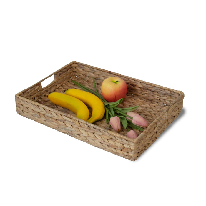 Wicker Serving Trays w Handles | Handwoven Rectangular Serving Platter Trays for Dining Table