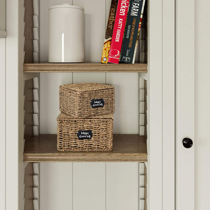 Set of 2 Nesting Wicker Cube Storage Boxes with Lids and Metal Steel Frame Basket Organiser for Home Storage