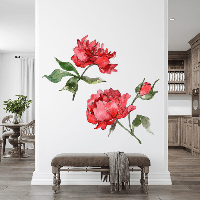 Red Aquarelle Peony Duet