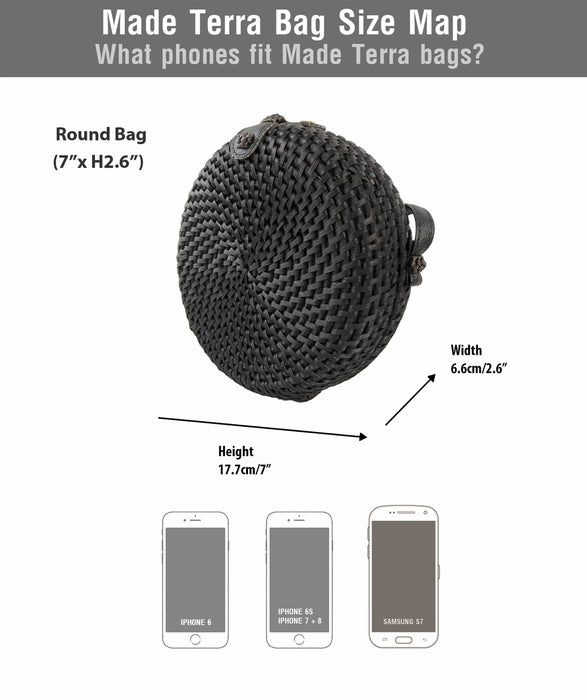 7-Inch Black Rattan Round Crossbody Bag | Summer Essential Woven Handbag for Women