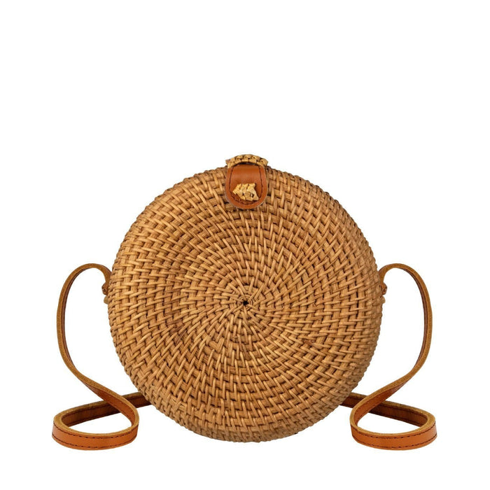 Round Rattan Bag (7-inch) | Hand Woven Boho Bali Ata Rattan Crossbody Handbags