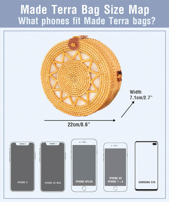 Round Rattan Bag (Sun) | 9-Inch Summer Essential Straw Bag for Women