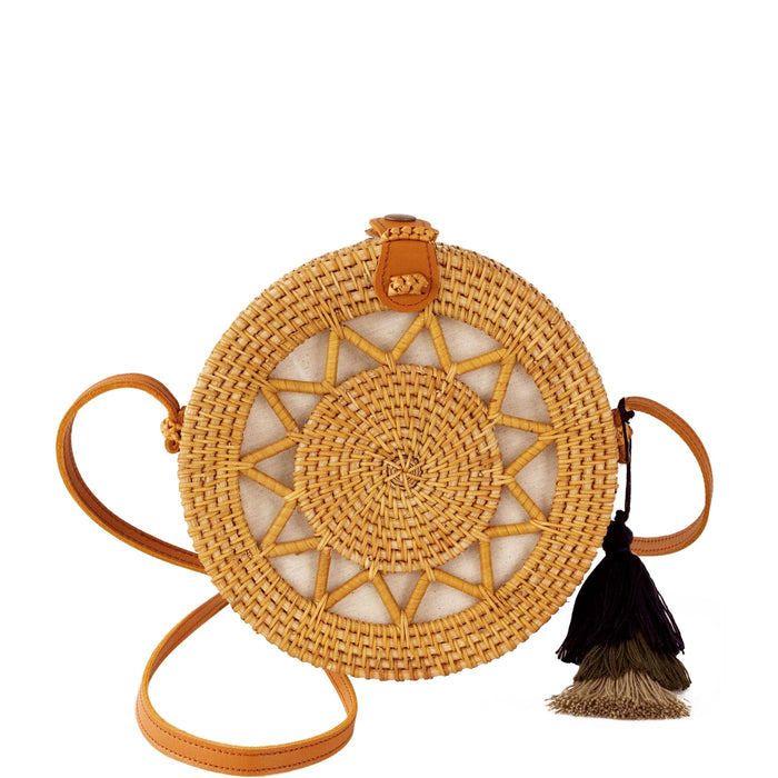 Round Rattan Bag (Sun) | 9-Inch Summer Essential Straw Bag for Women