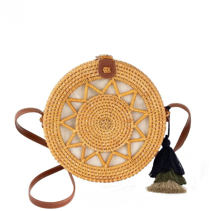 Round Rattan Bag (Sun) | 9-Inch Summer Essential Straw Bag for Women