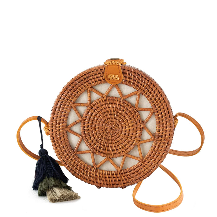 Round Rattan Bag (Sun) | 9-Inch Summer Essential Straw Bag for Women