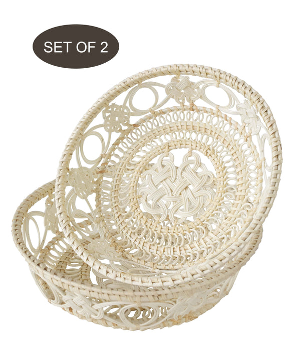 Wicker Wire Fruit Basket Bowls | Round Tabletop Rattan Woven Serving Bowls for Party and Home